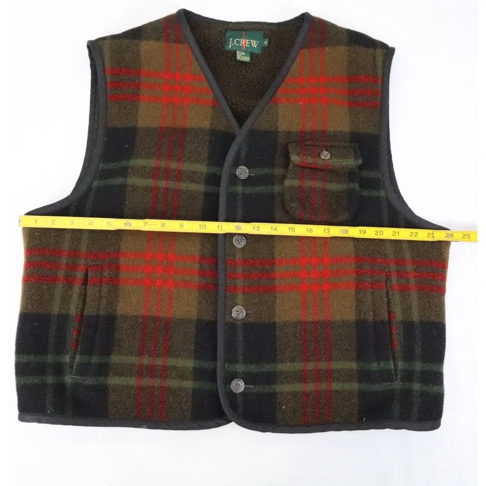 Vintage J. Crew Wool Sherpa Lined Hunting Vest Men's XL Wool Brown Plaid Oarsman - Picture 5 of 6